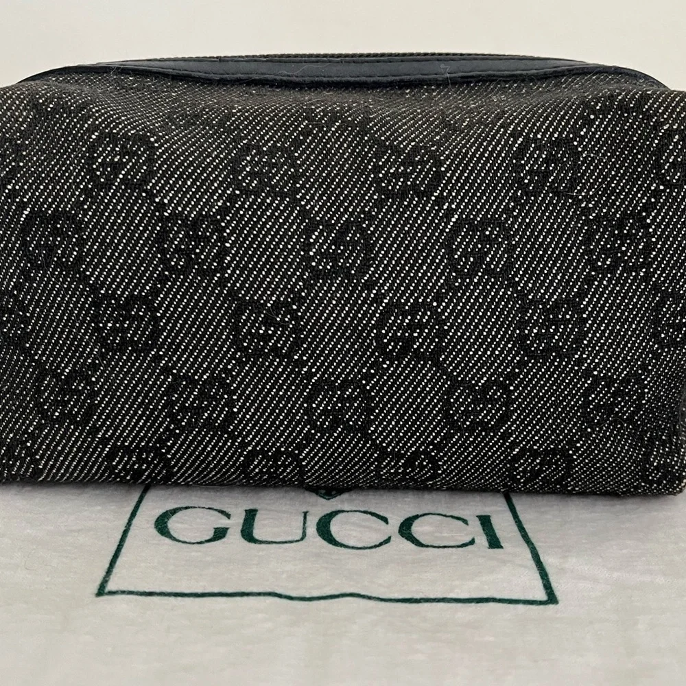Gucci Monogram Cosmetic Pouch Black Vintage Unisex EUC